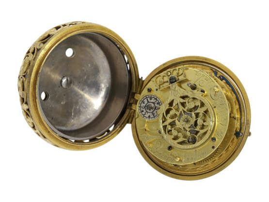 Taschenuhr: extrem rare, große frühe Londoner Halsuhr mit Alarm, Henry Godfrey London, ca.1685 - Foto 3