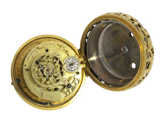 Taschenuhr: extrem rare, große frühe Londoner Halsuhr mit Alarm, Henry Godfrey London, ca.1685 - Foto 5