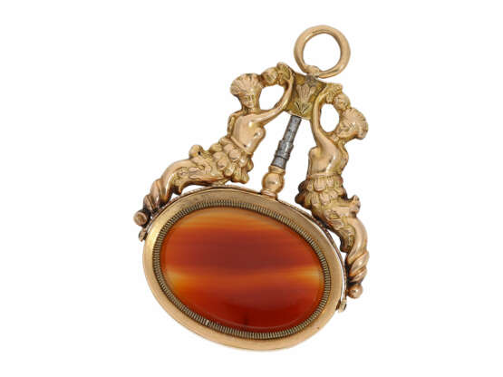 Taschenuhrenschlüssel: extrem rarer goldener Spindeluhrenschlüssel mit figürlicher Darstellung und Steinbesatz, Frankreich um 1810 - фото 1
