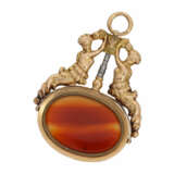 Taschenuhrenschlüssel: extrem rarer goldener Spindeluhrenschlüssel mit figürlicher Darstellung und Steinbesatz, Frankreich um 1810 - photo 1