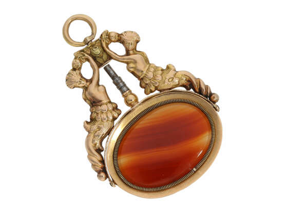 Taschenuhrenschlüssel: extrem rarer goldener Spindeluhrenschlüssel mit figürlicher Darstellung und Steinbesatz, Frankreich um 1810 - Foto 4