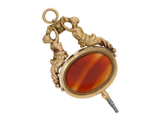 Taschenuhrenschlüssel: extrem rarer goldener Spindeluhrenschlüssel mit figürlicher Darstellung und Steinbesatz, Frankreich um 1810 - photo 5