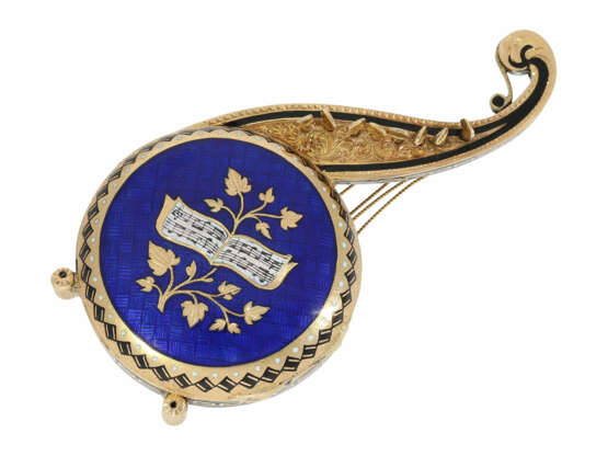 Formuhr: extrem rare Gold/Emaille-Formuhr "Die orientalische Harfe", vermutlich Wien um 1820 - Foto 1
