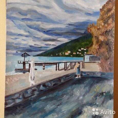 “Gagra Quay” Cardboard Oil paint Expressionist Landscape painting 2018 - photo 1
