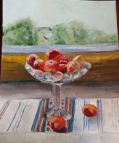 “Still Life Apples” Cardboard Oil paint Expressionist Landscape painting 2019 - photo 1