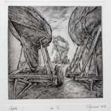Boats Paper Etching Realism Landscape painting St. Petersburg 2011 - photo 1