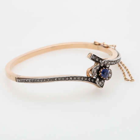 Gold bangle with sapphire and diamonds, - photo 2