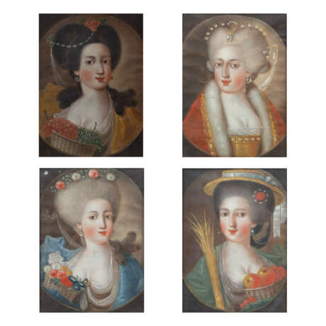 KÜNSTLER/IN 17./18. Jahrhundert, 4 Damenportraits als Allegorien der Vier Jahreszeiten, - Foto 1