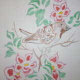 “Sparrow on cherry” Cardboard Pencil Romanticism Everyday life 2020 - photo 1