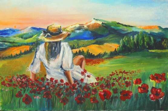 Девушка и солнце Canvas Oil paint Expressionism Landscape painting 2020 - photo 1