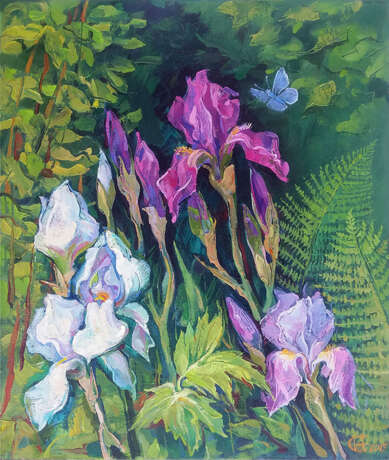 Design Painting “Irises in my garden”, Canvas, Oil paint, Landscape painting, Ukraine, 2019 - photo 1
