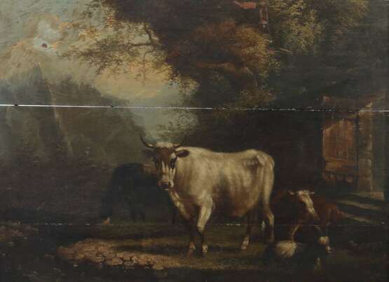 Flämischer Maler des 17./18. Jahrhundert ''Viehherde vor Stall'' - Foto 1