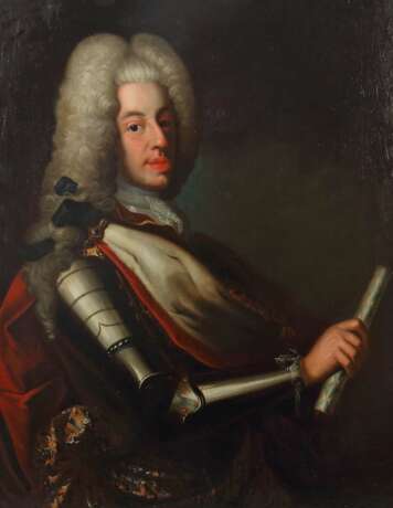 Portraitist des 18. Jahrhundert ''Adelsbildnis'' eines in Rüstung gekleideten Mannes mit weißer Perücke - Foto 1