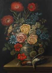 Stilllebenmaler des 18. Jahrhundert ''Blumenstillleben mit Federvieh''