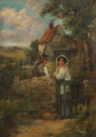 Maler des 19./20. Jahrhundert ''Bauernpaar vor Bauernkate'' - Foto 1