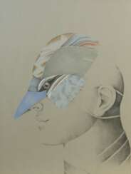 Grafiker des 20. Jahrhundert ''Kopf im Profil'' mit einer Vogelmaske