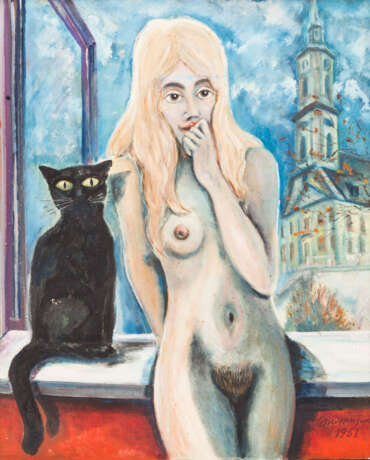 MITTENZWEI, HOLGER (1943-2010, deutscher Künstler, tätig in Gera), "Mädchen mit Katze", - фото 1