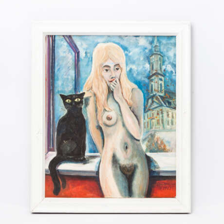 MITTENZWEI, HOLGER (1943-2010, deutscher Künstler, tätig in Gera), "Mädchen mit Katze", - Foto 2