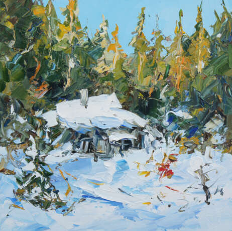 Taiga hut. Canvas Oil paint Impressionism Landscape painting 2019 - photo 1