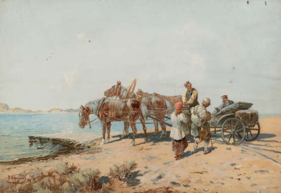 NIKOLAJ NIKOLAEWITSCH KARASIN 1842 bei Charkow - 1908 Gatschina (nach) 'An der Fähre' - Foto 1