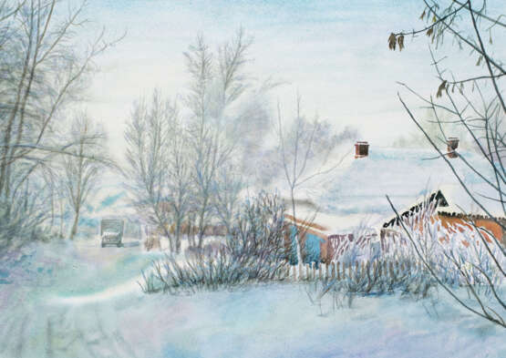Замёрший переулок Paper Watercolor Realism Landscape painting 2012 - photo 1
