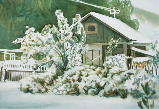 Первый снег Paper Watercolor Realism Landscape painting 2005 - photo 1