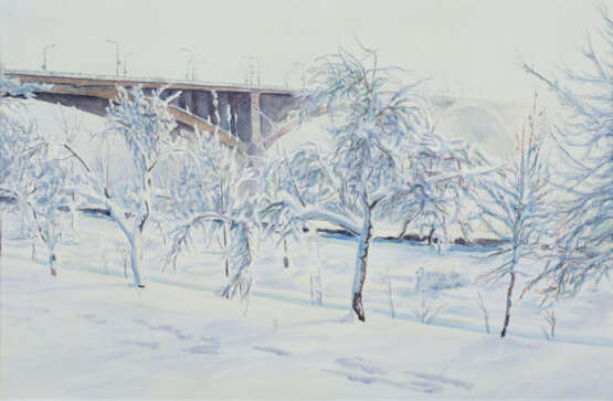 Мост зимой Papier Aquarelle Réalisme Peinture de paysage 2006 - photo 1