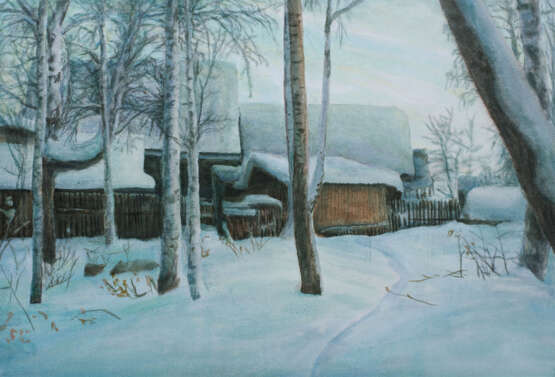 Короткий день Paper Watercolor Realism Landscape painting 2005 - photo 1