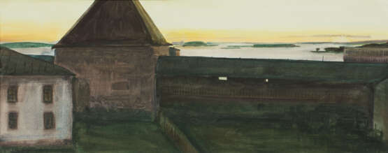 Ночь. Монастырская стена Paper Watercolor Realism Landscape painting 2000 - photo 1