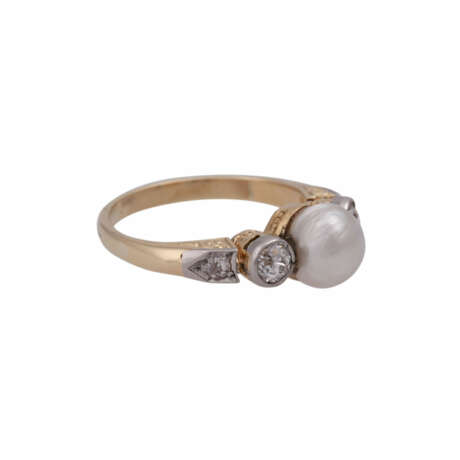 Ring mit Perle und 4 Altschliffdiamanten, zusammen ca. 0,4 ct, - photo 2