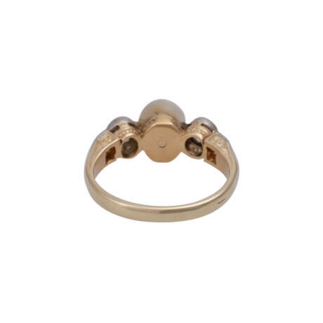 Ring mit Perle und 4 Altschliffdiamanten, zusammen ca. 0,4 ct, - Foto 4