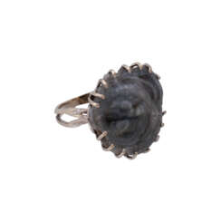 Ring mit Chalcedon, kristallisiertes Mineral, D: ca. 2,2 cm,