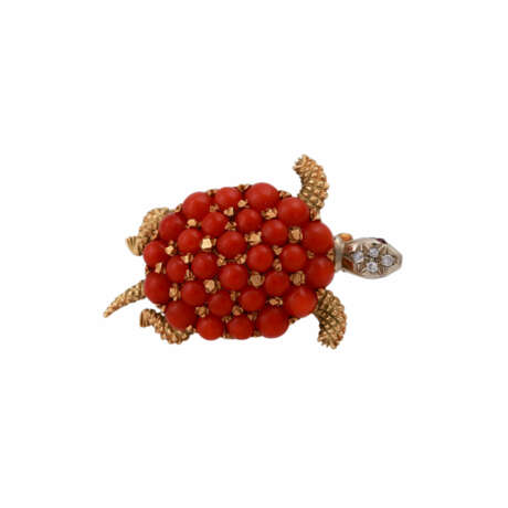 Anstecknadel "Schildkröte" mit Korallencabochons, - photo 1