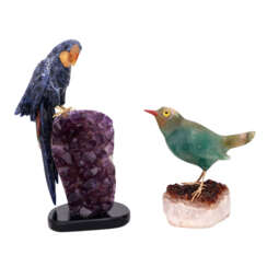 2 Vogelfiguren 'Papagei' und 'Grüner Vogel', 20. Jahrhundert.