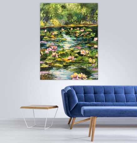 Пруд с водяными лилиями Canvas Oil paint Impressionism Landscape painting 2019 - photo 3