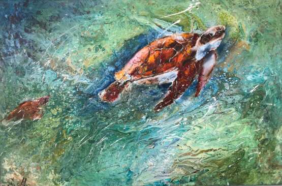 Морские черепахи Canvas Acrylic paint Impressionism Marine art 2018 - photo 1