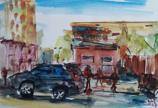 “office yard” Paper Watercolor Expressionist Landscape painting 2017 - photo 1