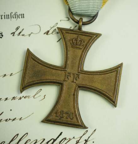 Mecklenburg-Schwerin: Militär-Verdienstkreuz, 1870, 1. und 2. Klasse mit Urkunden für einen Hauptmann im Generalstab der 22. Division. - фото 5