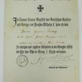 Preussen: Eisernes Kreuz, 1914, 2. Klasse Urkunde für einen Pionier des R.P.K. 52. - Foto 1