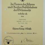 Eisenes Kreuz, 1939, 1. Klasse Urkunde für einen Feldwebel der 6./ I.R. 331 - Karl von Oven. - фото 1