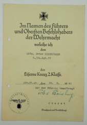 Eisernes Kreuz, 1939, 2. Klasse Urkunde für einen Unteroffizier der 5./ Panzer Regiment 35 - Hans Freiherr von Boineburg-Lengsfeld.