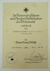 Eisernes Kreuz, 1939, 2. Klasse Urkunde für einen Gefreiten der 12./ I.R. 451 - Karl Burdach.