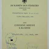 Eisernes Kreuz, 1939, 2. Klasse Urkunde für einen Obergefreiten der 3./ Pz.-Jäg.-Abt. 200 - Edgar Feuchtinger. - photo 1