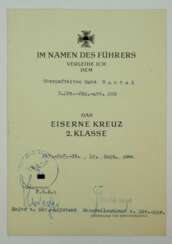 Eisernes Kreuz, 1939, 2. Klasse Urkunde für einen Obergefreiten der 3./ Pz.-Jäg.-Abt. 200 - Edgar Feuchtinger.