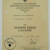 Eisernes Kreuz, 1939, 2. Klasse Urkunde für einen Feldweel der 4./ Gren.Rgt. 15 (mot.) - Walter Fries. - фото 1