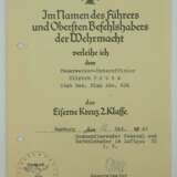 Eisernes Kreuz, 1939, 2. Klasse Urkunde für einen Feuerwerker-Unteroffizier des Stab Res. Flak Abt. 606 - Franz Gall. - фото 1