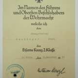 Eisernes Kreuz, 1939, 2. Klasse Urkunde für einen Obergefreiten der Gebirgstruppe - Georg Ritter von Hengl. - photo 1