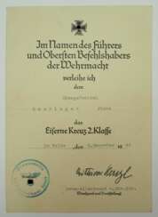 Eisernes Kreuz, 1939, 2. Klasse Urkunde für einen Obergefreiten der Gebirgstruppe - Georg Ritter von Hengl.