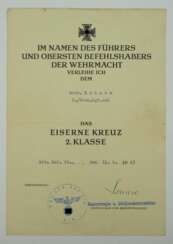 Eisernes Kreuz, 1939, 2. Klasse Urkunde für einen Gefreiten der 2./ Gren. Rgt. 401 - Walther Krause.