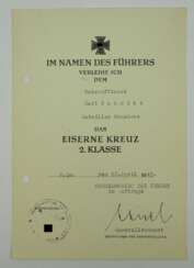 Eisernes Kreuz, 1939, 2. Klasse Urkunde für einen Unteroffizier des Bataillon Gensicke - Ernst Maisel.